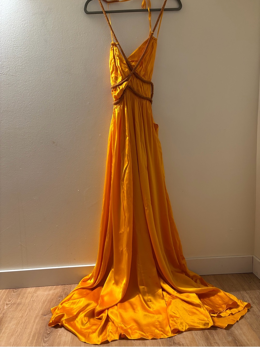 NWT Cult Gaia Salee Strappy Hand Beaded Silk Gown Marigold Size 6 - Picture 2 of 4